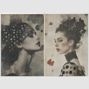 Artists Mixed Media Black White Ivory Large Faces Tissue Paper