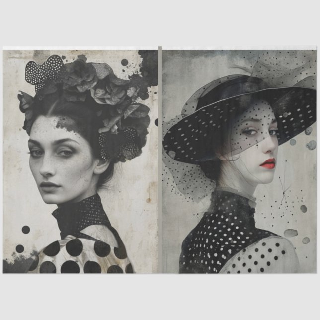 Artists Mixed Media Black White Large Faces  Tissue Paper (Front)