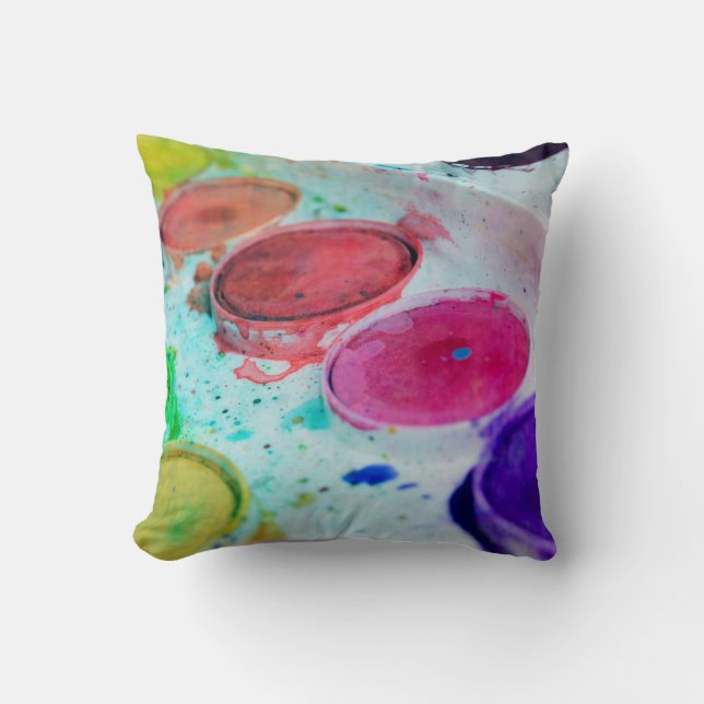 Artists Multicolored Watercolor Paint Palette Cushion (Front)