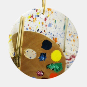 Artists Paint Splatter And Palette of Paint Ceramic Tree Decoration