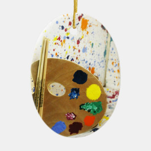 Artists Paint Splatter And Palette of Paint Ceramic Tree Decoration