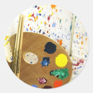 Artists Paint Splatter And Palette of Paint Classic Round Sticker