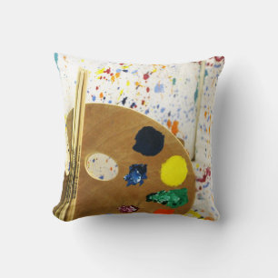 Artists Paint Splatter And Palette of Paint Cushion