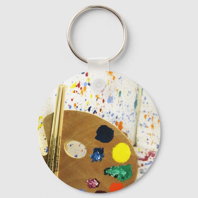 Artists Paint Splatter And Palette of Paint Key Ring (Front)