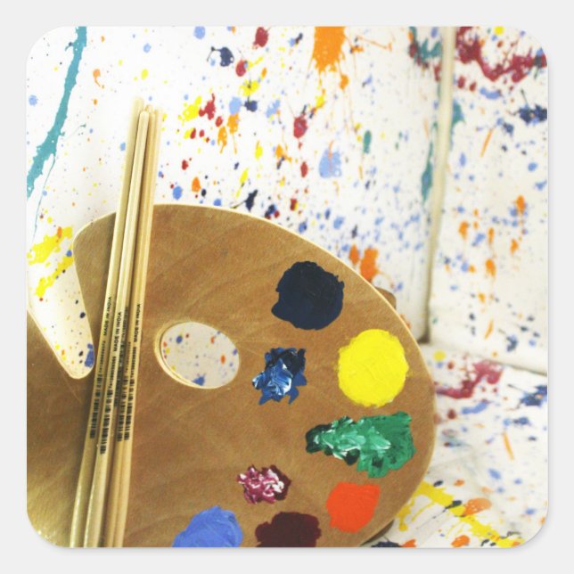 Artists Paint Splatter And Palette of Paint Square Sticker (Front)