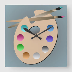 Artist's Palette and Paintbrush Wall Clock