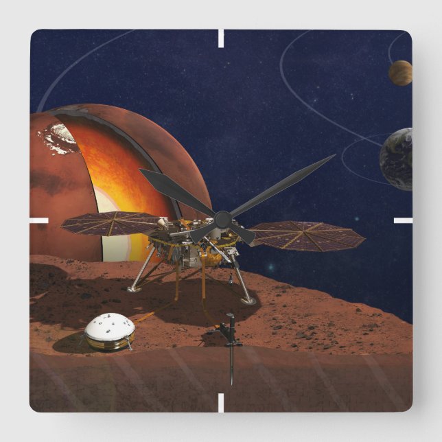 Artist's Rendition Of The Insight Lander. Square Wall Clock (Front)