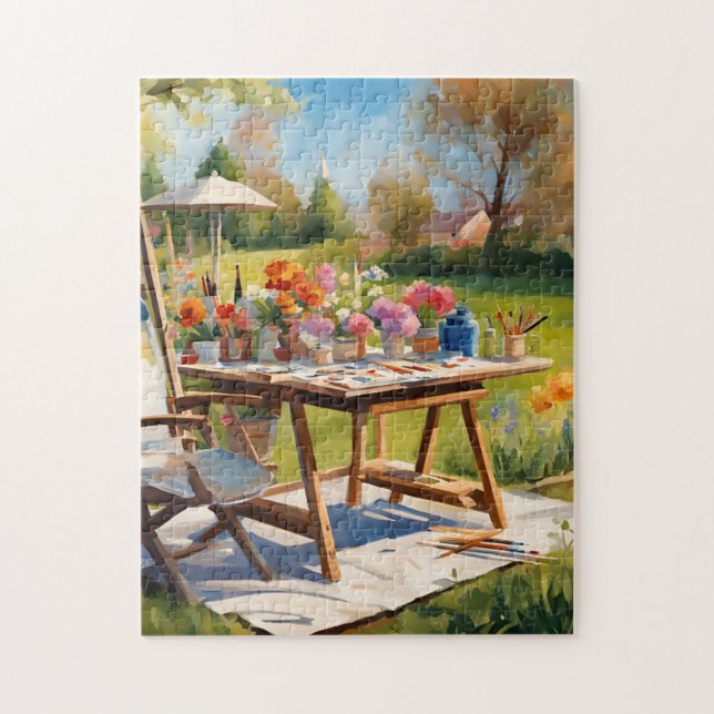 Artist's Table Outdoor Garden Scene Art Materials Jigsaw Puzzle (Vertical)