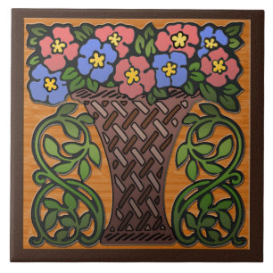 Arts and Crafts Basket of Petunias Tile