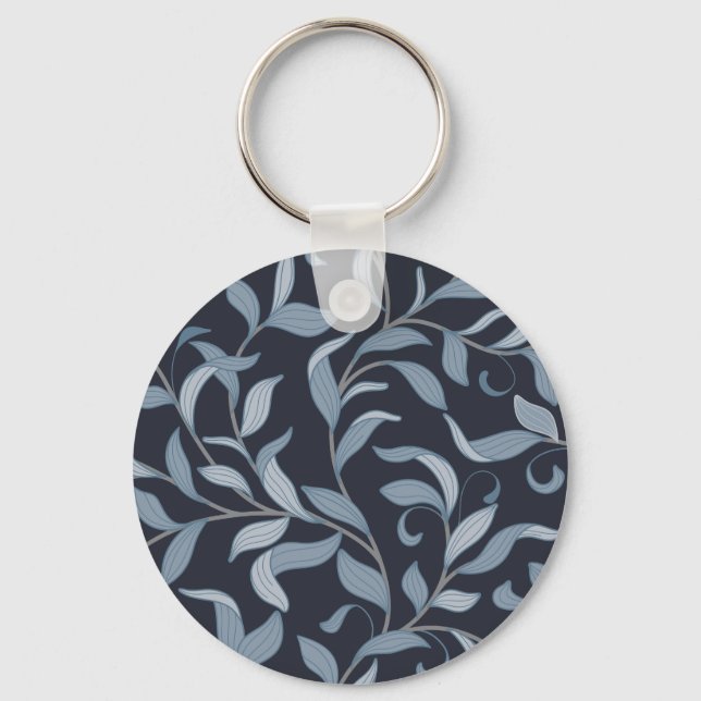 Arts and Crafts Blue Leaf Botanical Key Ring (Front)