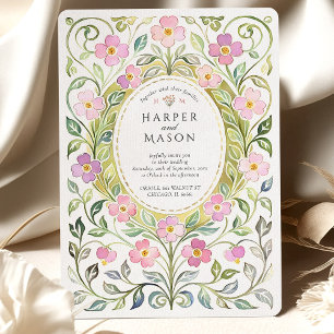 Arts and Crafts Pink Floral Watercolor Wedding Invitation