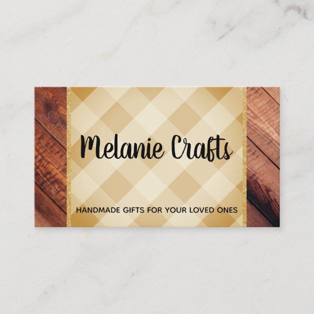 Arts and Crafts | Plaid and Wood Business Card (Front)