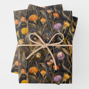 Arts and crafts Scottish thistle and wild flowers Wrapping Paper Sheet