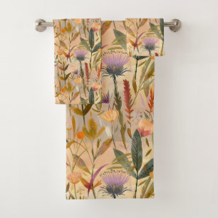 Arts and crafts Scottish thistle and wildflowers Bath Towel Set