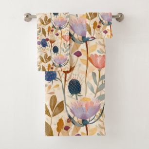 Arts and crafts Scottish thistle and wildflowers  Bath Towel Set