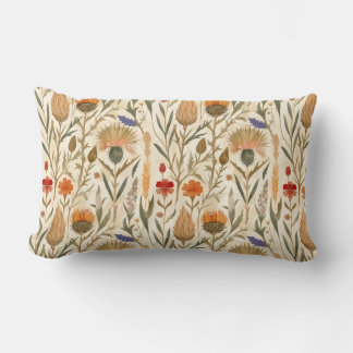 Arts and crafts Scottish thistle and wildflowers  Lumbar Cushion