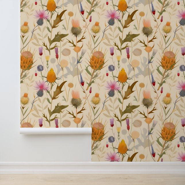 Arts and crafts Scottish thistle and wildflowers  Wallpaper (Application)