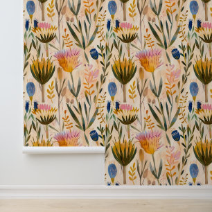 Arts and crafts Scottish thistle and wildflowers  Wallpaper