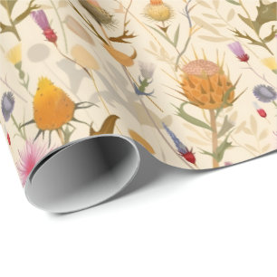 Arts and crafts Scottish thistle and wildflowers  Wrapping Paper