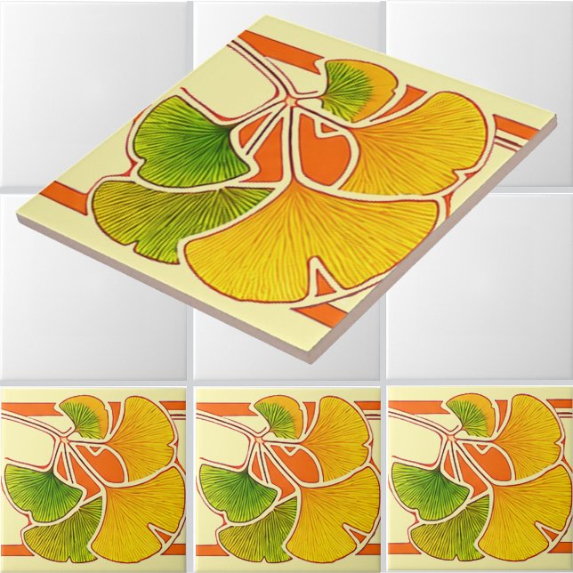 Arts And Crafts Style Ginkgo Biloba Leaves Border Tile (Creator Uploaded)