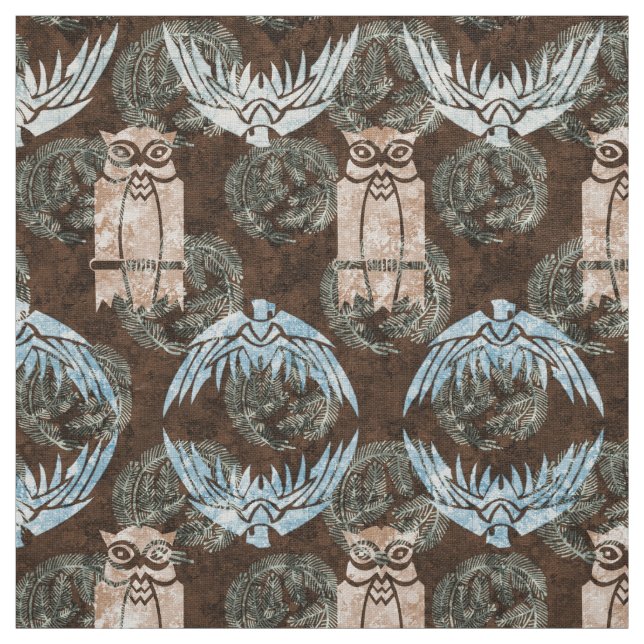 Arts and Crafts Style Owls and Eagles Fabric (Swatch)
