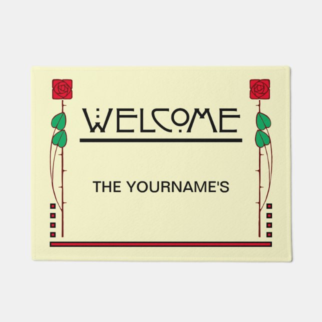 Arts And Crafts Style Personalised Welcome Doormat (Front)