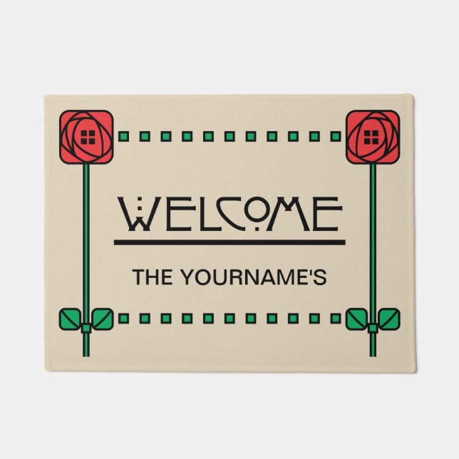 Arts And Crafts Style Personalised Welcome Doormat (Front)