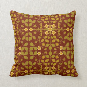 Arts And Crafts Style Strawberry Blossoms Pattern Cushion