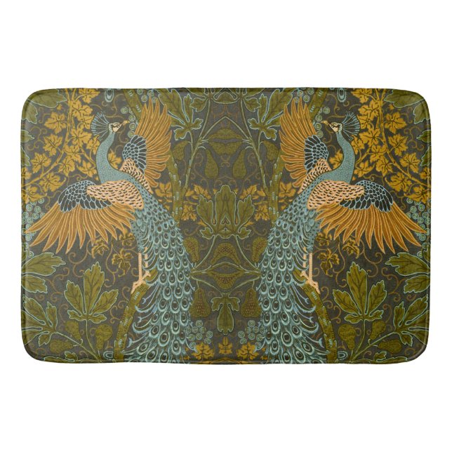 Arts and Crafts Walter Crane Peacock Pattern Bath Mat (Front)