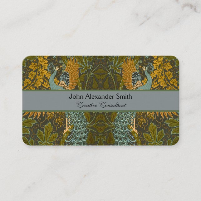 Arts and Crafts Walter Crane Peacock Pattern Business Card (Front)
