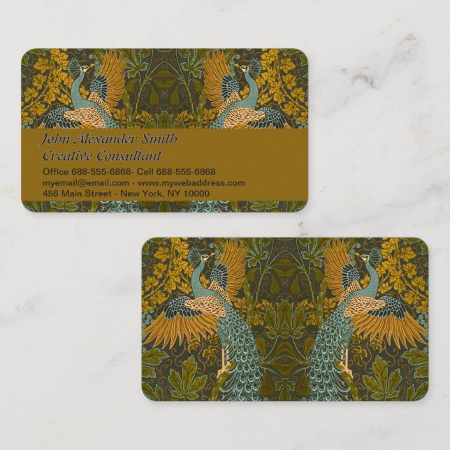 Arts and Crafts Walter Crane Peacock Pattern Business Card (Front/Back)