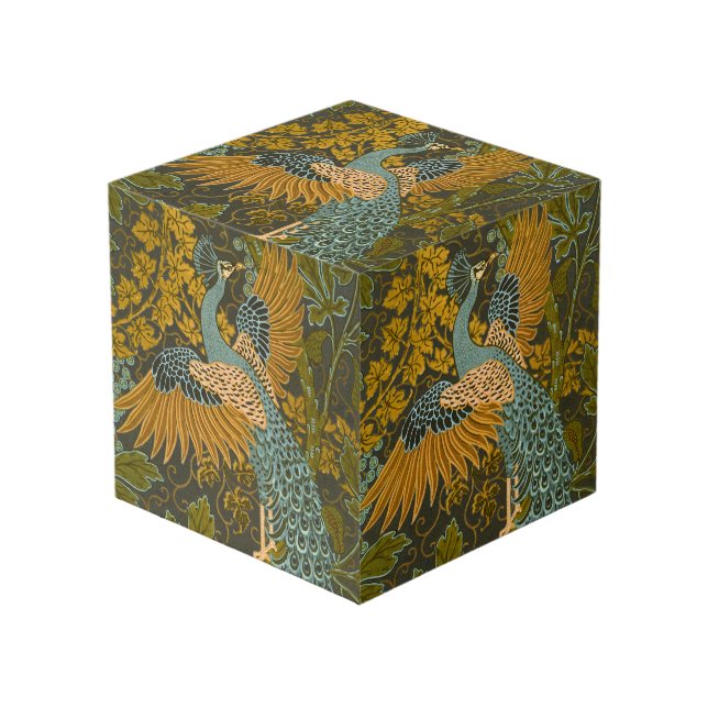 Arts and Crafts Walter Crane Peacock Pattern Cube (Front Angled)