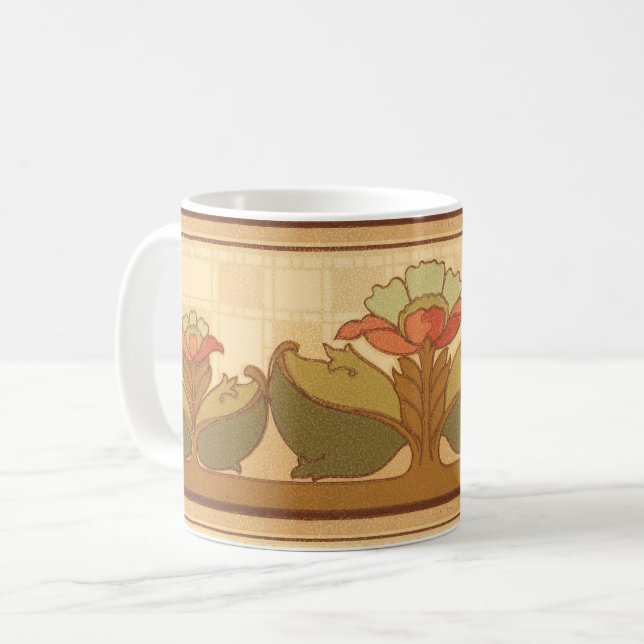 Arts & Crafts, Craftsman or Mission Style Flowers Coffee Mug (Front Left)