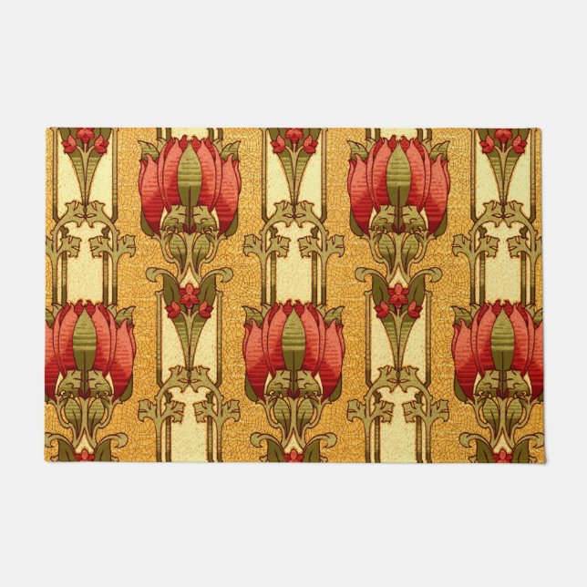 Arts & Crafts, Craftsman or Mission Style Flowers Doormat (Front)