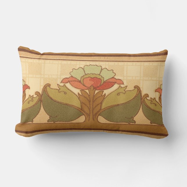 Arts & Crafts, Craftsman or Mission Style Flowers Lumbar Cushion (Front)