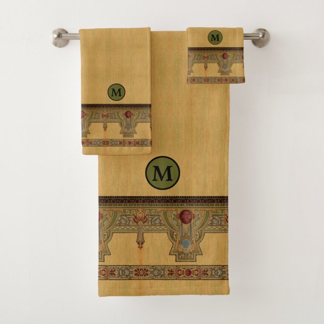 Arts & Crafts, Craftsman or Mission Style Roses Bath Towel Set (Insitu)