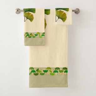 Arts & Crafts Geometric Ginkgo Leaves Bath Towel Set