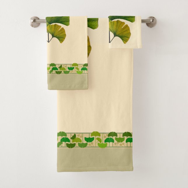 Arts & Crafts Geometric Ginkgo Leaves Bath Towel Set (Insitu)