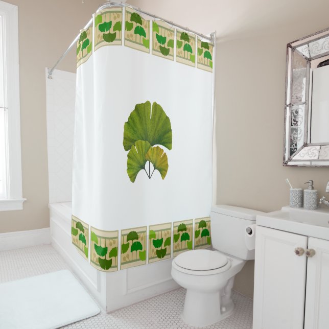 Arts & Crafts Ginkgo Design Shower Curtain (In Situ)