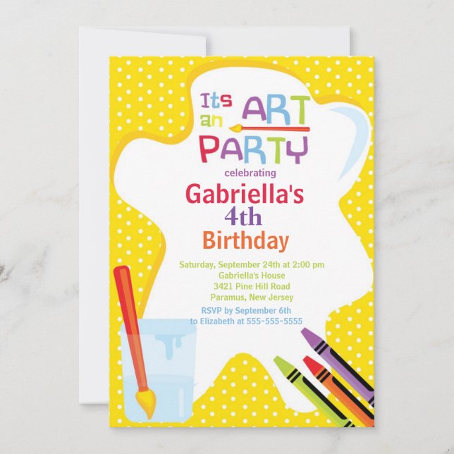 Arts & Crafts Kids Paint Birthday Party Invitation (Front)