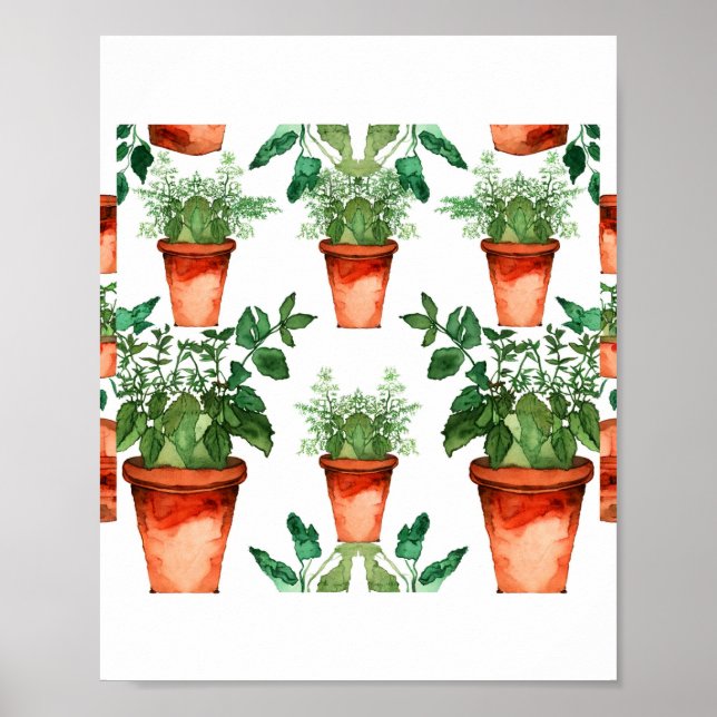 Arts & Crafts Kitchen Herbs Pattern Poster (Front)