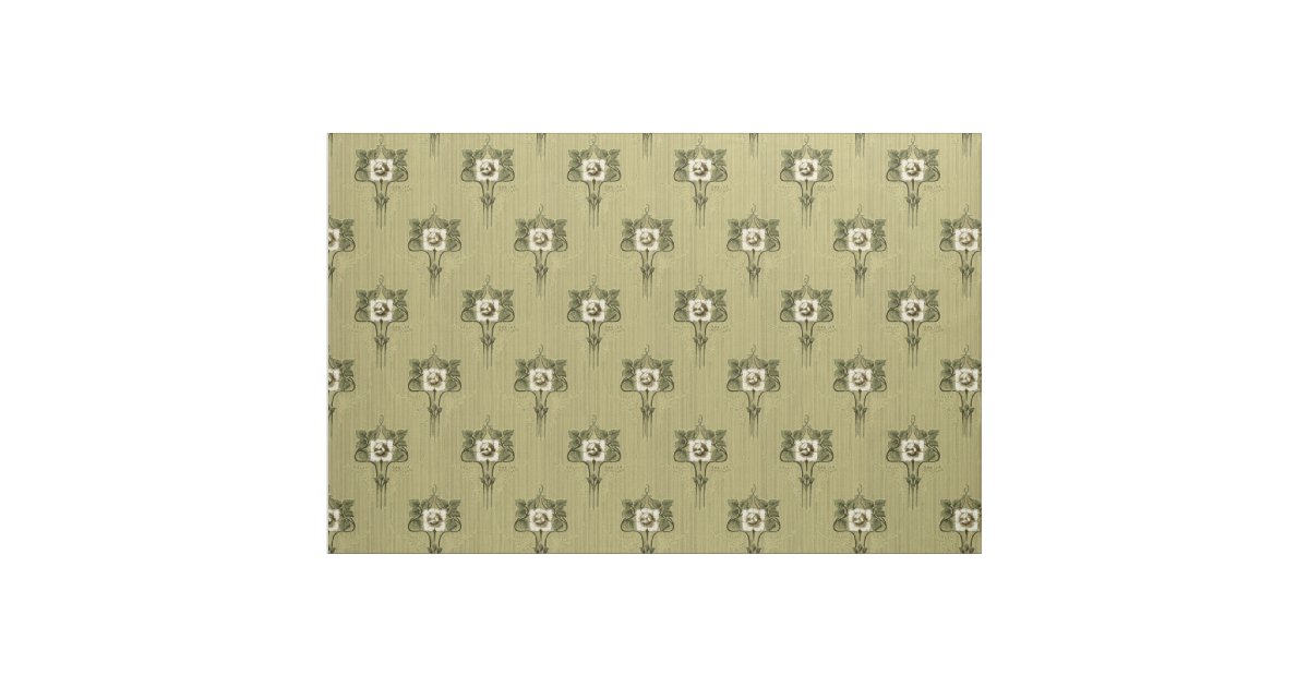 Arts & Crafts, Mission Style White Floral Pattern Fabric Zazzle