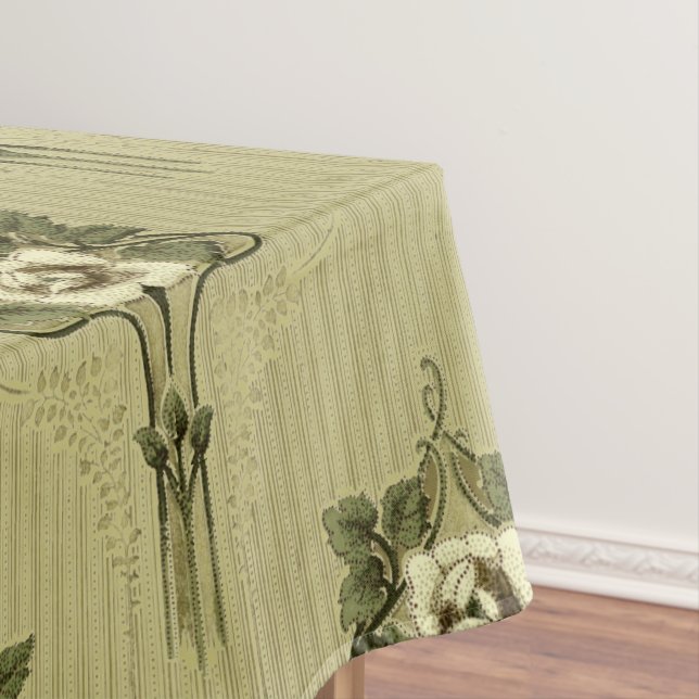 Arts & Crafts, Mission Style White Floral Pattern Tablecloth (In Situ)