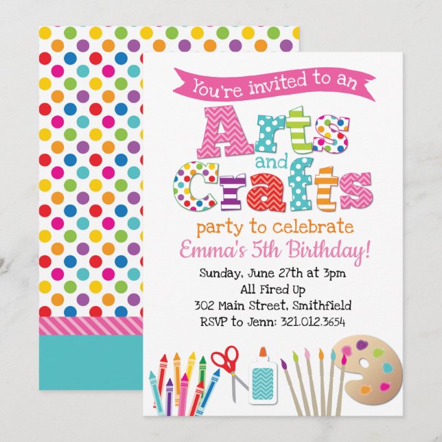 Arts & Crafts Party Invitation (Front/Back)