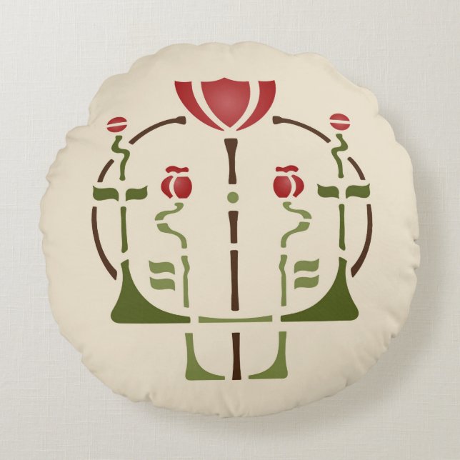 Arts & Crafts Poppy Stencil Round Cushion (Front)