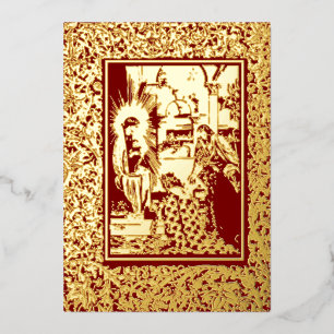 Arts & Crafts Style 1896 Christmas Nativity Foil Holiday Card