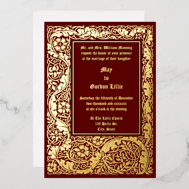 Arts & Crafts Style 1905 Floral Foliage Wedding (Front/Back)