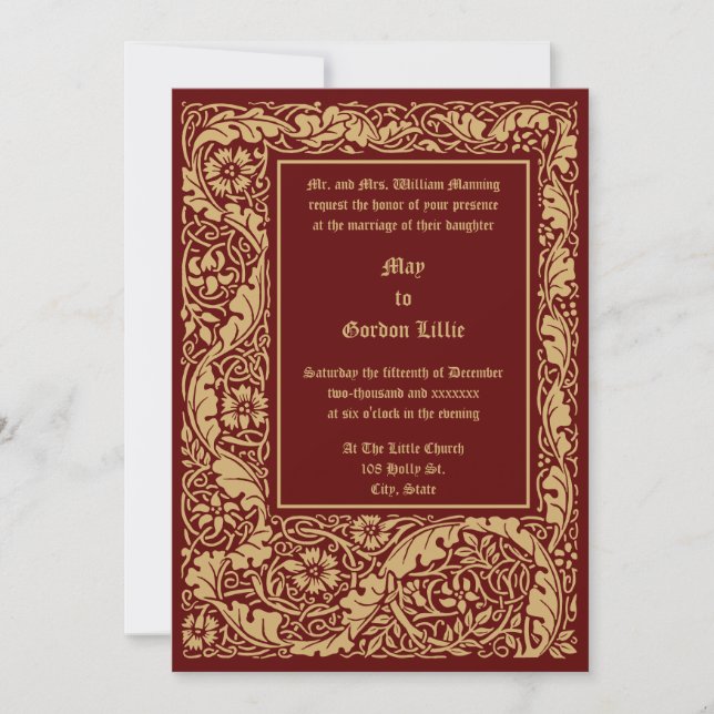 Arts & Crafts Style 1905 Floral Foliage Wedding Invitation (Front)