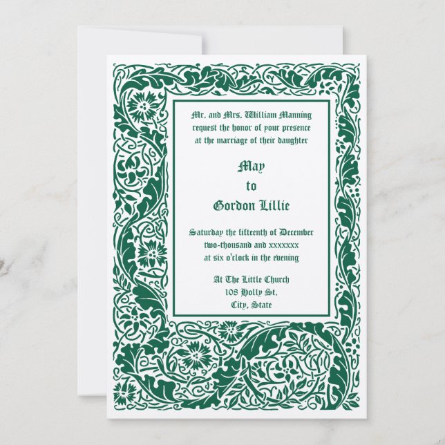 Arts & Crafts Style 1905 Floral Foliage Wedding Invitation (Front)