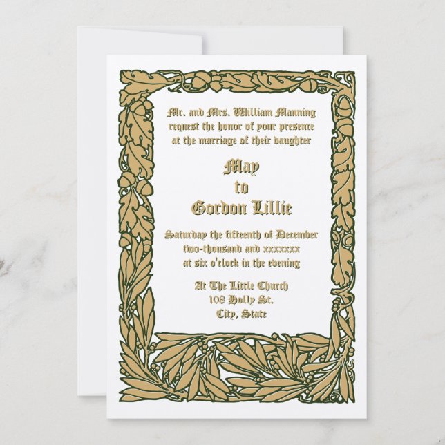 Arts & Crafts Style Acorns & Oak Leaves Border Invitation (Front)